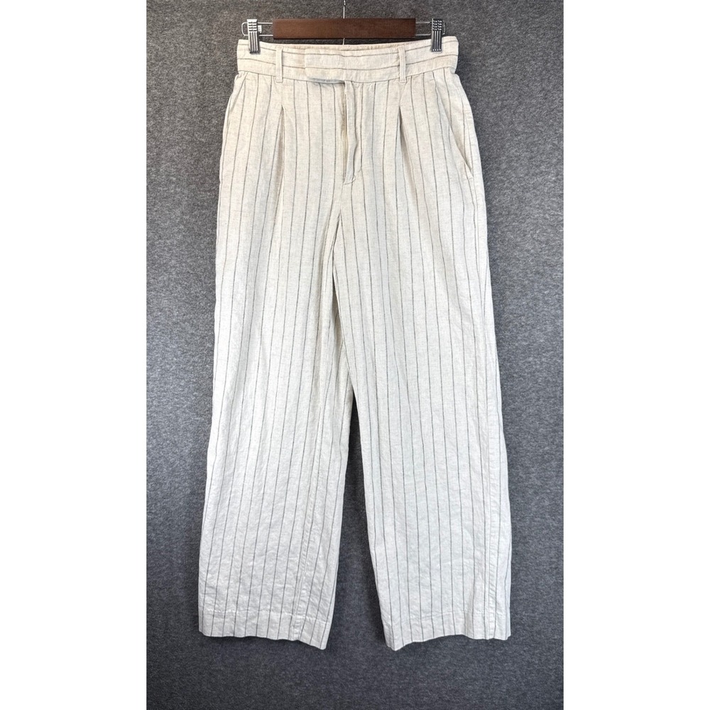 Banana Republic Wide Leg Pants Women 4 Pleated Pinstripe Linen Blend Career Chic